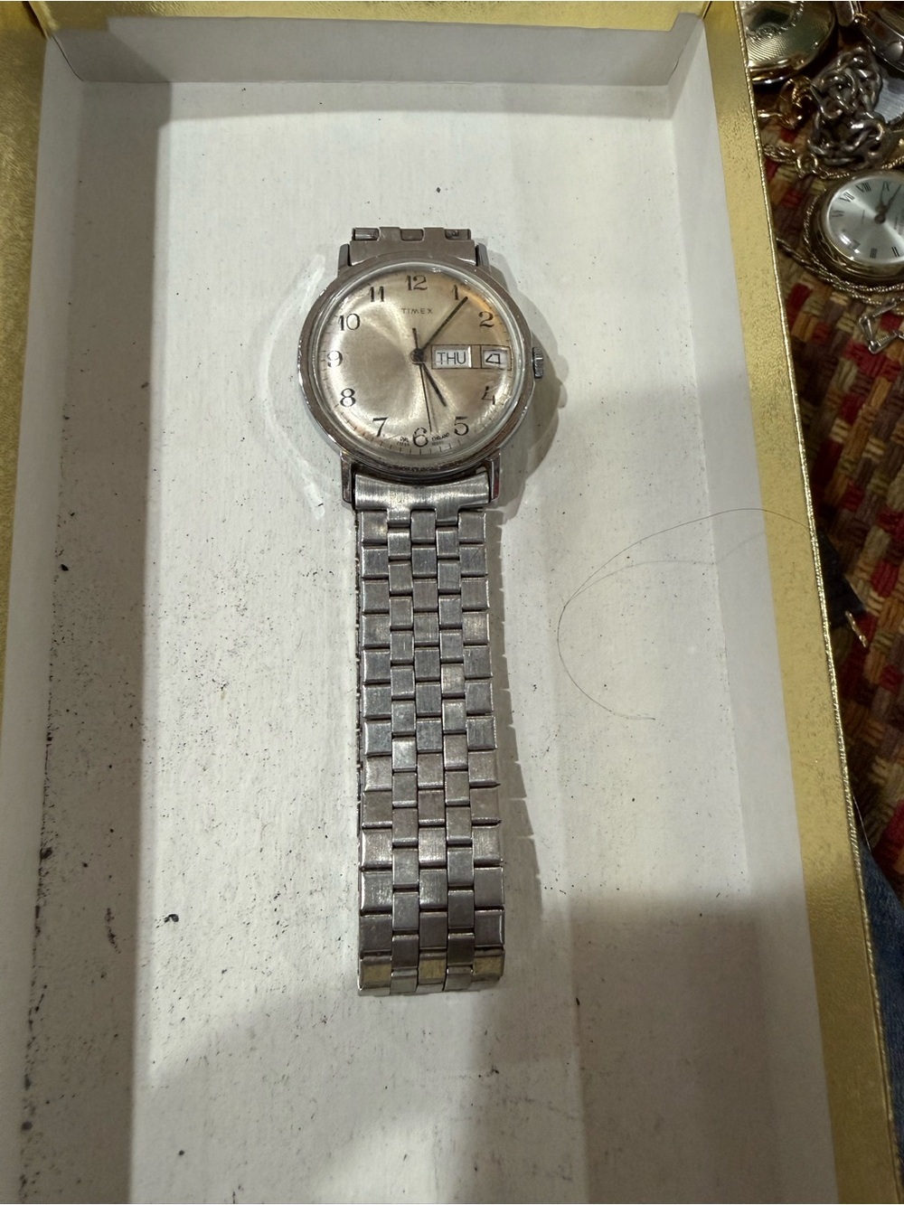 Vintage Timex Silver-Tone Men's Day-Date Bracelet Watch